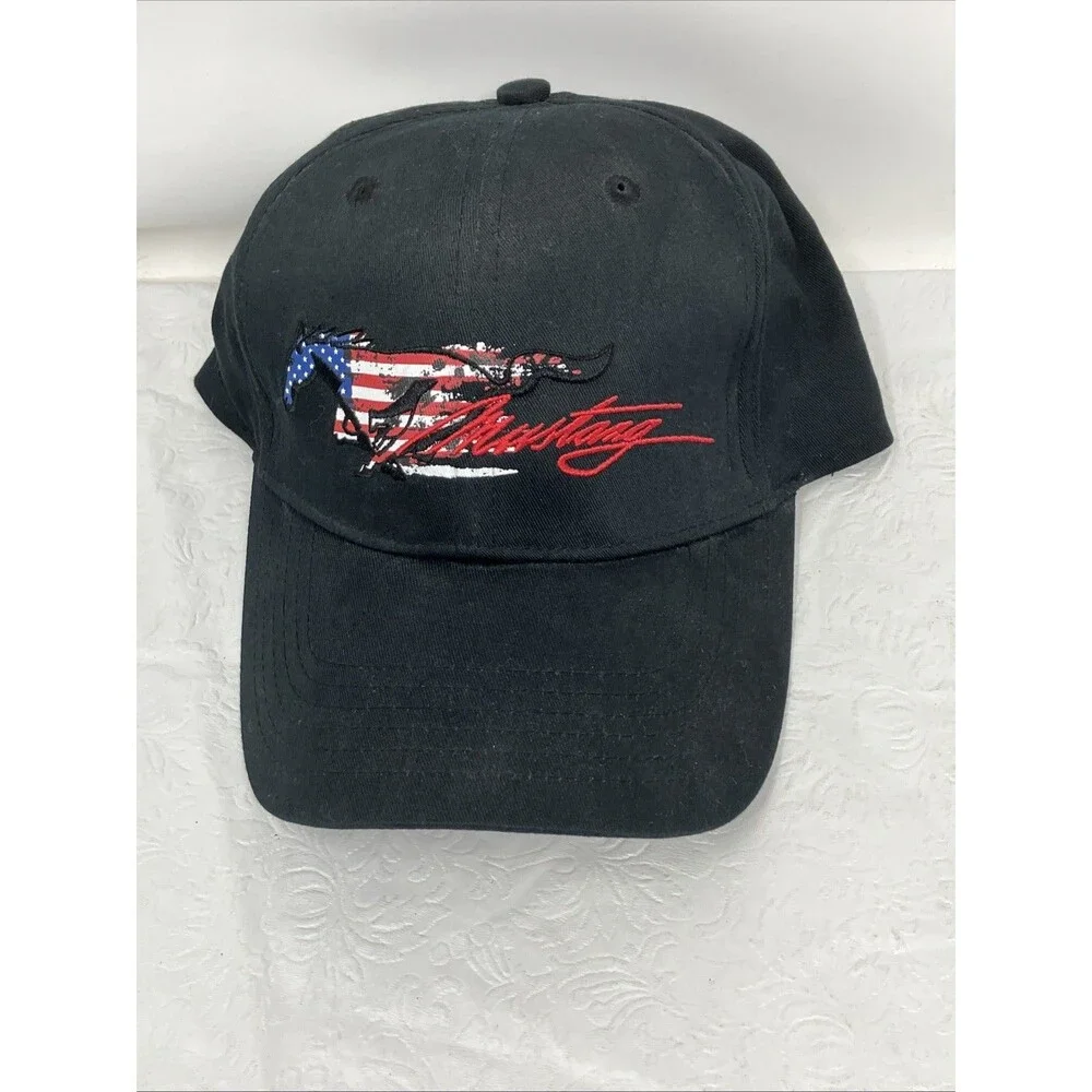 Vintage Ford Mustang American Flag Horse Hat Cap Strapback RARE Embroidered